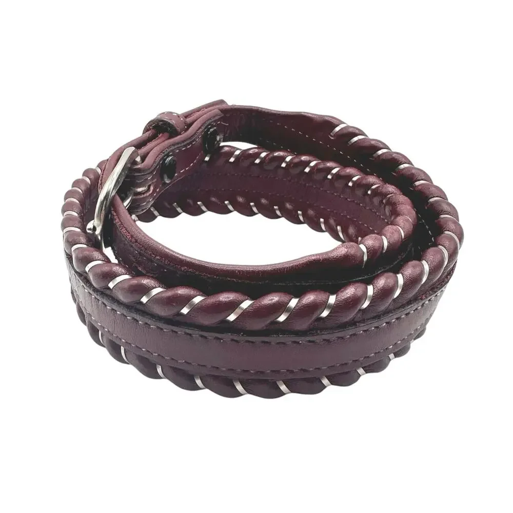 Dun Dee | Women | Cherry Full Grain Leather Western Metallic Braided Belt | 28